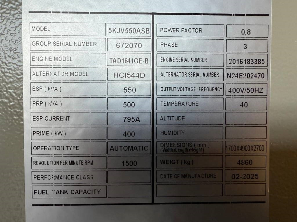 Volvo TAD1641GE - 550 kVA Generator - DPX-18882 - Generaatorikomplekt: pilt 5 Volvo TAD1641GE - 550 kVA Generator - DPX-18882 - Generaatorikomplekt: pilt 5
