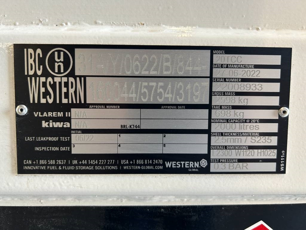Western Global 20TCC - 2.000 Liter Diesel Tank - DPX-25083 - Säilitusmahuti: pilt 4 Western Global 20TCC - 2.000 Liter Diesel Tank - DPX-25083 - Säilitusmahuti: pilt 4