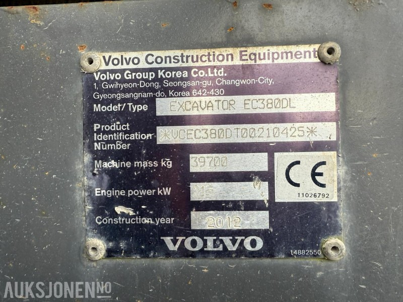 Ekskavaator 2012 Volvo EC380DL BELTEGRAVER 2 SKUFFER.: pilt 14