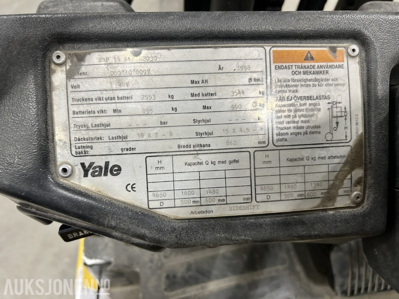 1998 Yale ERP 16 ATF-4950 elektrisk motvektstruck - Materjali käitlemise seade: pilt 5 1998 Yale ERP 16 ATF-4950 elektrisk motvektstruck - Materjali käitlemise seade: pilt 5