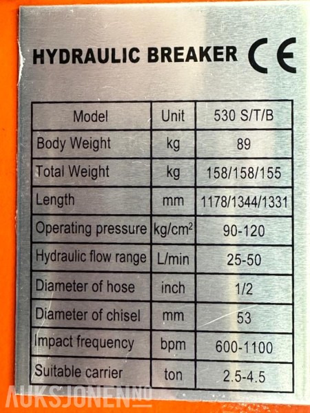 NY KM 530 PIGGHAMMER s40-FESTE CE merket FABRIKKGARANTI - Hüdrauliline haamer: pilt 4 NY KM 530 PIGGHAMMER s40-FESTE CE merket FABRIKKGARANTI - Hüdrauliline haamer: pilt 4