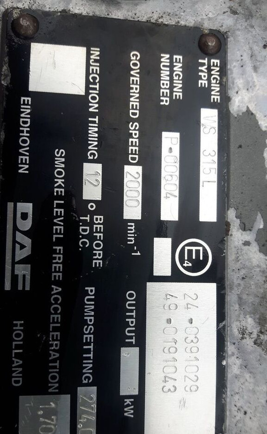 DAF WS 315 L DAF truck - Mootor - Veoauto: pilt 5 DAF WS 315 L DAF truck - Mootor - Veoauto: pilt 5