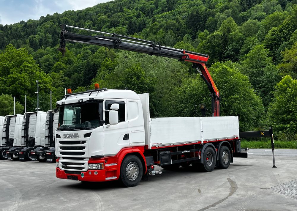 Scania G450 // 6x2// Skrzynia 6.40x2.49 // HDS Palfinger // Oś skrętna podnoszona // - Madelveok/ Platvormveok, Kraanaga veoauto: pilt 1 Scania G450 // 6x2// Skrzynia 6.40x2.49 // HDS Palfinger // Oś skrętna podnoszona // - Madelveok/ Platvormveok, Kraanaga veoauto: pilt 1