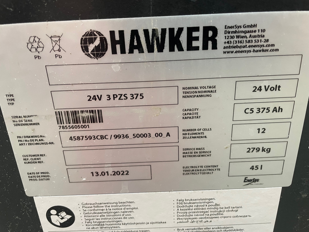 Hawker 24 Volt I 3 PZS 375 - Aku - Materjali käitlemise seade: pilt 2 Hawker 24 Volt I 3 PZS 375 - Aku - Materjali käitlemise seade: pilt 2