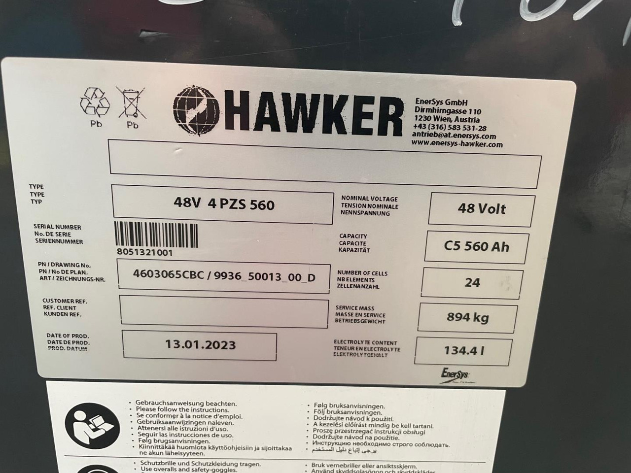 Hawker 48V 4 PZS 560 - Aku - Materjali käitlemise seade: pilt 2 Hawker 48V 4 PZS 560 - Aku - Materjali käitlemise seade: pilt 2