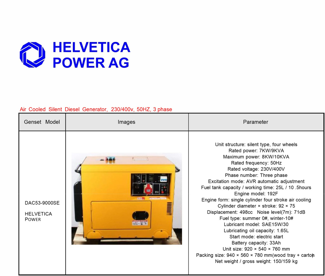 HELVETICA POWER 9KVA Dieselgenerator mit E-Start - Generaatorikomplekt: pilt 2 HELVETICA POWER 9KVA Dieselgenerator mit E-Start - Generaatorikomplekt: pilt 2