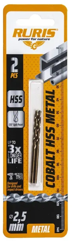 RURIS 2x vrták do železa Kobalt HSS 2,5mm - Garaažiseadmed: pilt 1 RURIS 2x vrták do železa Kobalt HSS 2,5mm - Garaažiseadmed: pilt 1