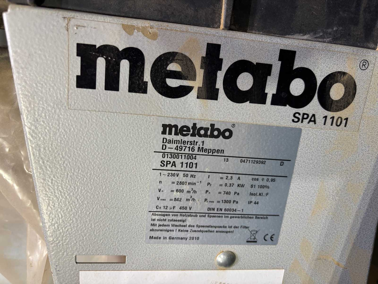 Dust vacuum cleaner Metabo Spa 1101 - Tööstuslik tolmuimeja: pilt 5 Dust vacuum cleaner Metabo Spa 1101 - Tööstuslik tolmuimeja: pilt 5
