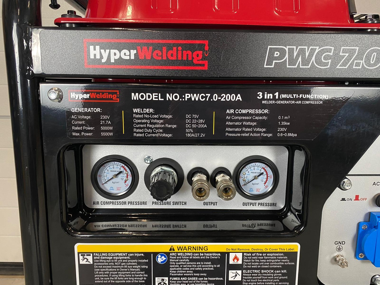 HyperWelding PWC7.0-200A 3 in 1 Multimachine (Generator, Lasapparaat en Luchtcompressor) - Garaažiseadmed: pilt 2 HyperWelding PWC7.0-200A 3 in 1 Multimachine (Generator, Lasapparaat en Luchtcompressor) - Garaažiseadmed: pilt 2