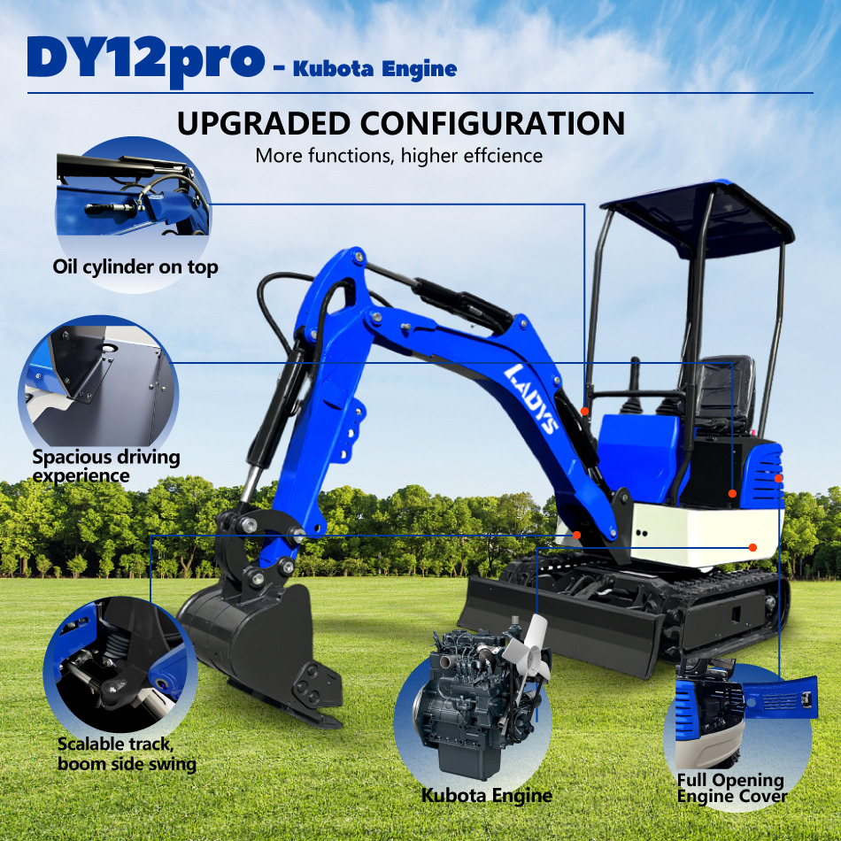 LADYS DY12Pro Mini Excavator Kubota Engine Euro 5/EPA/CE Mini Excavator Digger Miniexcavadora Mini Excavator For Sale - Lintekskavaator: pilt 3 LADYS DY12Pro Mini Excavator Kubota Engine Euro 5/EPA/CE Mini Excavator Digger Miniexcavadora Mini Excavator For Sale - Lintekskavaator: pilt 3
