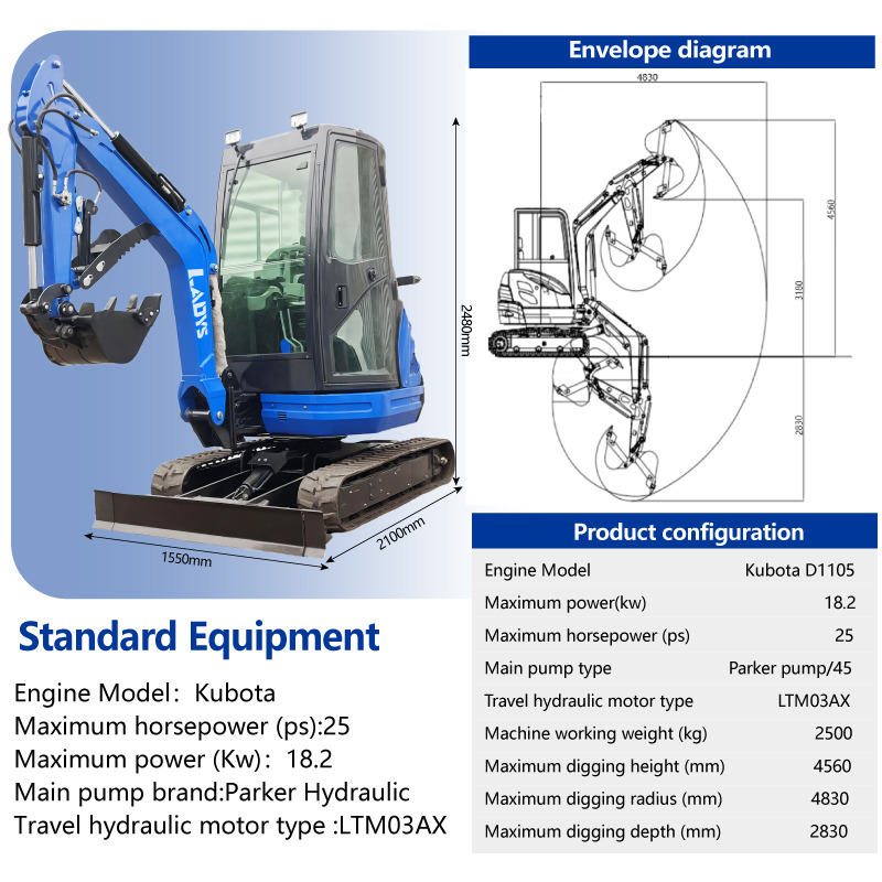 LADYS DY25U Mini Excavator Kubota Euro 5/Epa Engine Mini Excavator For Sale - Miniekskavaator: pilt 2 LADYS DY25U Mini Excavator Kubota Euro 5/Epa Engine Mini Excavator For Sale - Miniekskavaator: pilt 2