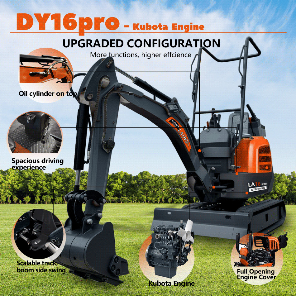 LADYS LA16Pro Mini Excavator Digger Miniexcavadora EPA Kubota Engine Mini Excavator For Sale With Mini Excavator Attachment Set - Miniekskavaator: pilt 3 LADYS LA16Pro Mini Excavator Digger Miniexcavadora EPA Kubota Engine Mini Excavator For Sale With Mini Excavator Attachment Set - Miniekskavaator: pilt 3