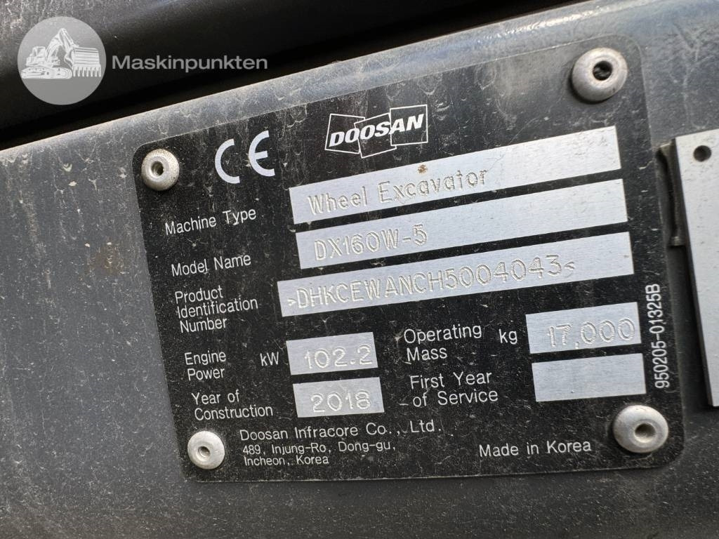 Ratastel ekskavaator Doosan DX 160 W: pilt 8