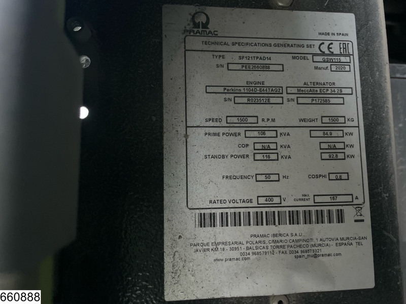 Pramac GSW115 2593 h, 85KW, 106KVA - Generaatorikomplekt: pilt 5 Pramac GSW115 2593 h, 85KW, 106KVA - Generaatorikomplekt: pilt 5
