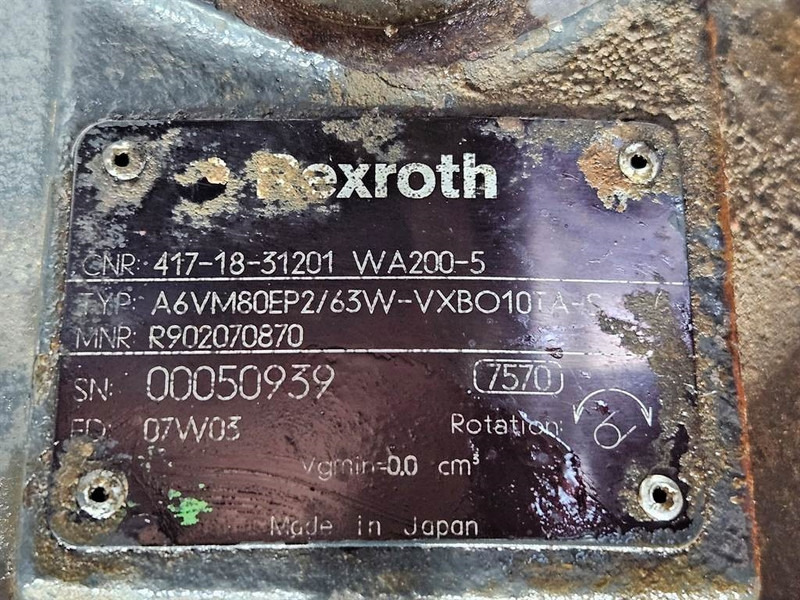 Komatsu WA200-5-Rexroth A6VM80EP2/63W-Drive motor/Rijmotor - Hüdraulika - Ehitusmasinad: pilt 5 Komatsu WA200-5-Rexroth A6VM80EP2/63W-Drive motor/Rijmotor - Hüdraulika - Ehitusmasinad: pilt 5