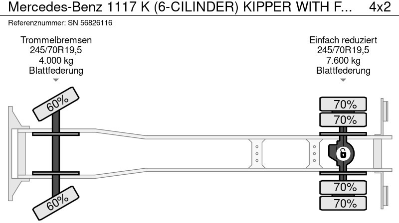 Mercedes-Benz 1117 K (6-CILINDER) KIPPER WITH FERRARI CRANE (FULL STEEL SUSPENSION / MANUAL GEARBOX / P.T.O.) liising Mercedes-Benz 1117 K (6-CILINDER) KIPPER WITH FERRARI CRANE (FULL STEEL SUSPENSION / MANUAL GEARBOX / P.T.O.): pilt 13