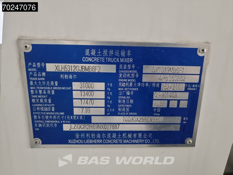 SHACMAN 8x4 EURO 6 8X4 NEW! 8m3 Liebherr Mixer Big-Axle Steel Suspension liising SHACMAN 8x4 EURO 6 8X4 NEW! 8m3 Liebherr Mixer Big-Axle Steel Suspension: pilt 15