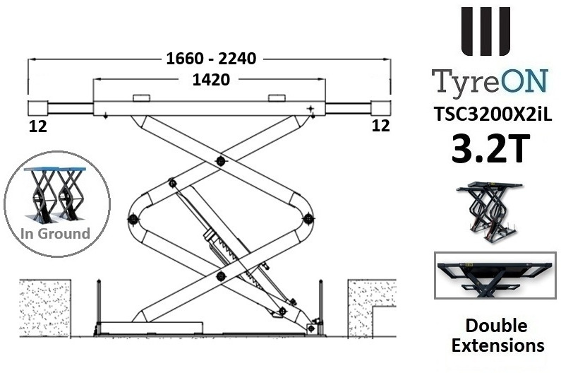 TSC3500X2iL in floor scissor lift - double extensions- Platform length up to 224 cm - also for longer vehicles - Garaažiseadmed: pilt 3 TSC3500X2iL in floor scissor lift - double extensions- Platform length up to 224 cm - also for longer vehicles - Garaažiseadmed: pilt 3