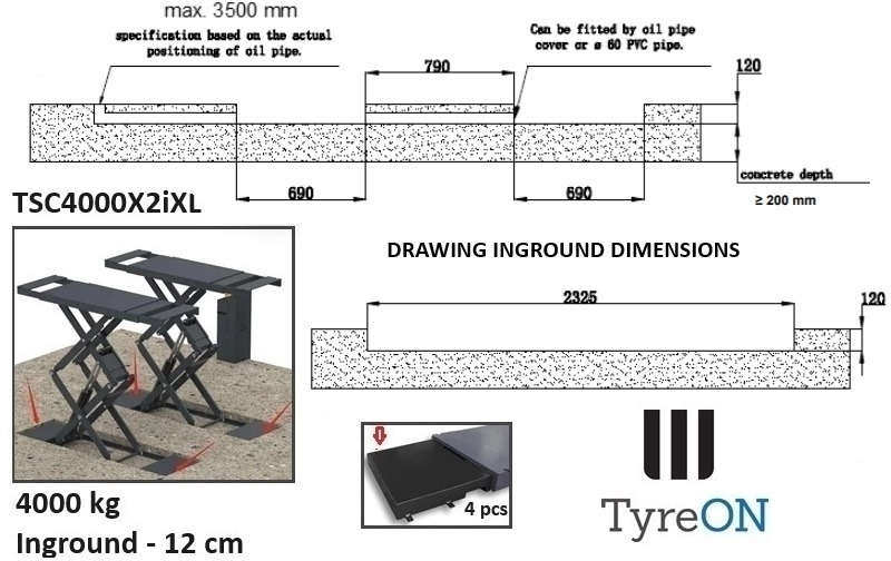 Garaažiseadmed TSC4000X2iXL In floor scissor lift - Double extensions - 12 cm installation depth - Hydromechanically locked - No compressed air required - 4T: pilt 7