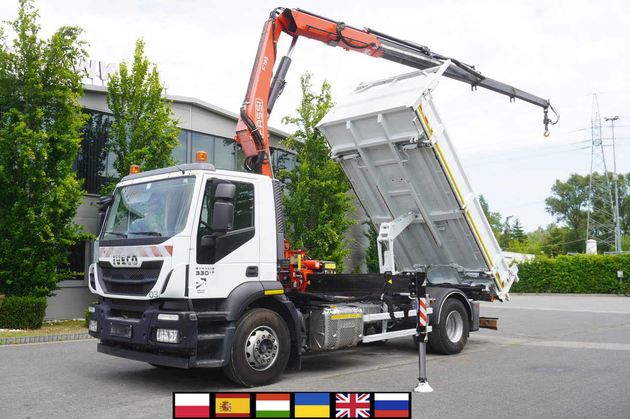 IVECO STRALIS 330 E6 / FASSI 195A 8.5 T / 3-side tipper - Kallurauto, Kraanaga veoauto: pilt 1 IVECO STRALIS 330 E6 / FASSI 195A 8.5 T / 3-side tipper - Kallurauto, Kraanaga veoauto: pilt 1