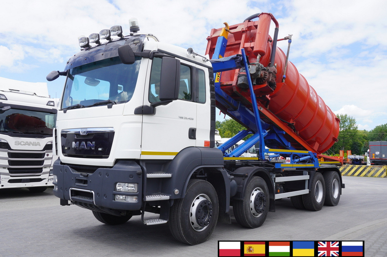 MAN TGS 35.400 8 × 4 E5 / HYVA HOOK LIFT 32.56 SE / Septic barrel 13000 L - Lägapütt: pilt 1 MAN TGS 35.400 8 × 4 E5 / HYVA HOOK LIFT 32.56 SE / Septic barrel 13000 L - Lägapütt: pilt 1