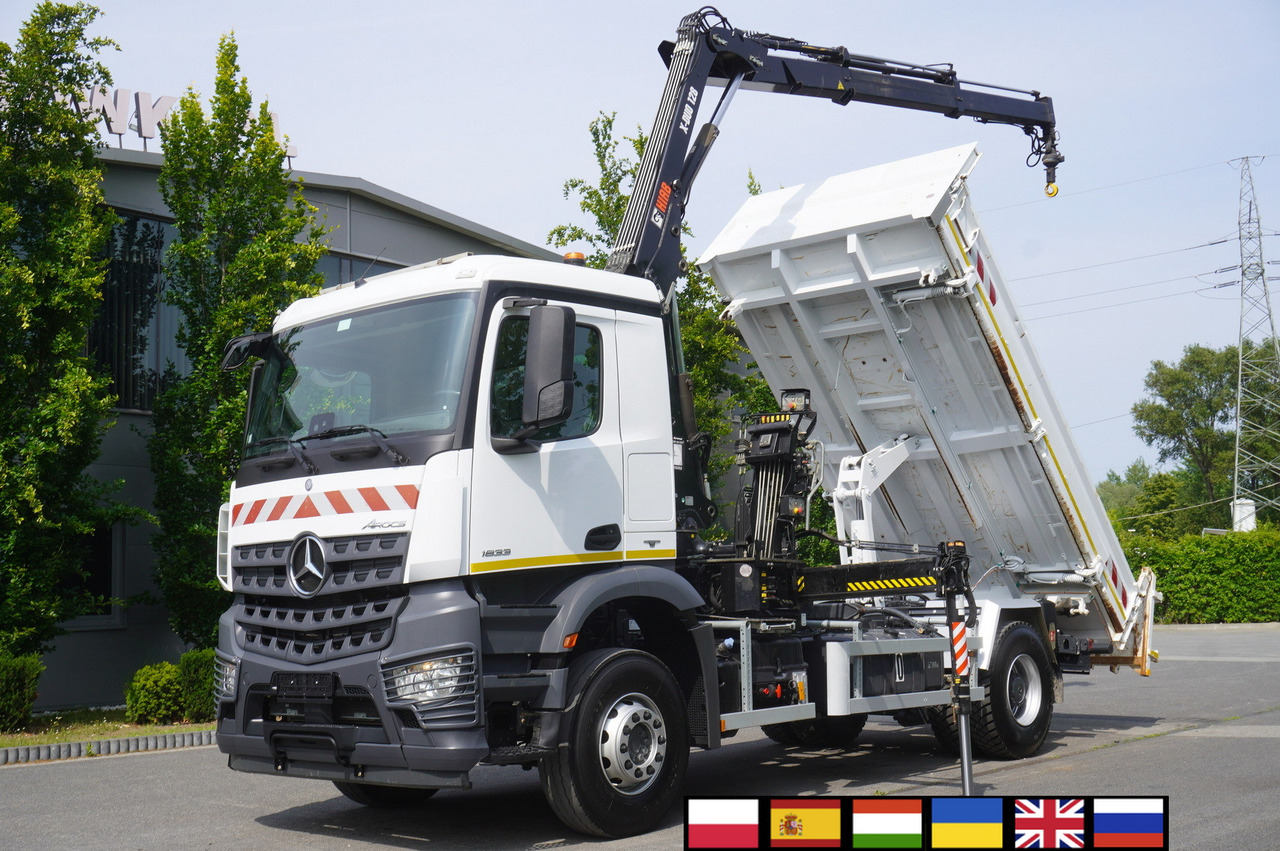 MERCEDES-BENZ Arocs 1833 / 87,000 km!!! / Hds HIAB X-DUO 128 B-2 / three-sided tipper - Madelveok/ Platvormveok, Kraanaga veoauto: pilt 1 MERCEDES-BENZ Arocs 1833 / 87,000 km!!! / Hds HIAB X-DUO 128 B-2 / three-sided tipper - Madelveok/ Platvormveok, Kraanaga veoauto: pilt 1