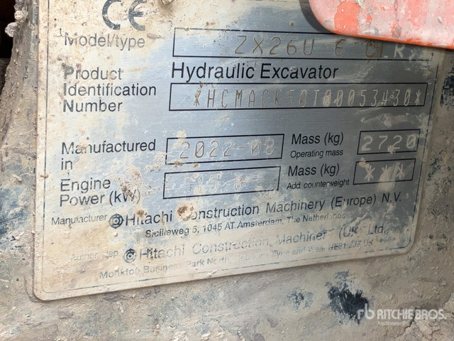 2022 Hitachi ZX26U-6 Mini Excavator: <6.6t - Miniekskavaator: pilt 1 2022 Hitachi ZX26U-6 Mini Excavator: <6.6t - Miniekskavaator: pilt 1