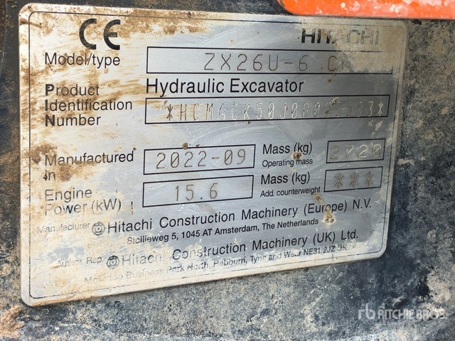 2022 Hitachi ZX26U-6 Mini Excavator: <6.6t - Miniekskavaator: pilt 2 2022 Hitachi ZX26U-6 Mini Excavator: <6.6t - Miniekskavaator: pilt 2