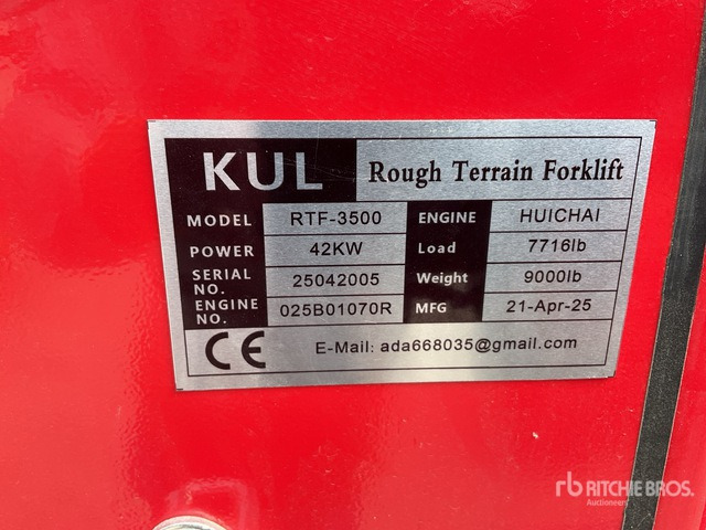 2025 KUL RTF-3500 3.5 ton 4x4 (Unused) Rough Terrain Forklift - Ebatasasel maastikul kohanduv kahveltõstuk: pilt 1 2025 KUL RTF-3500 3.5 ton 4x4 (Unused) Rough Terrain Forklift - Ebatasasel maastikul kohanduv kahveltõstuk: pilt 1