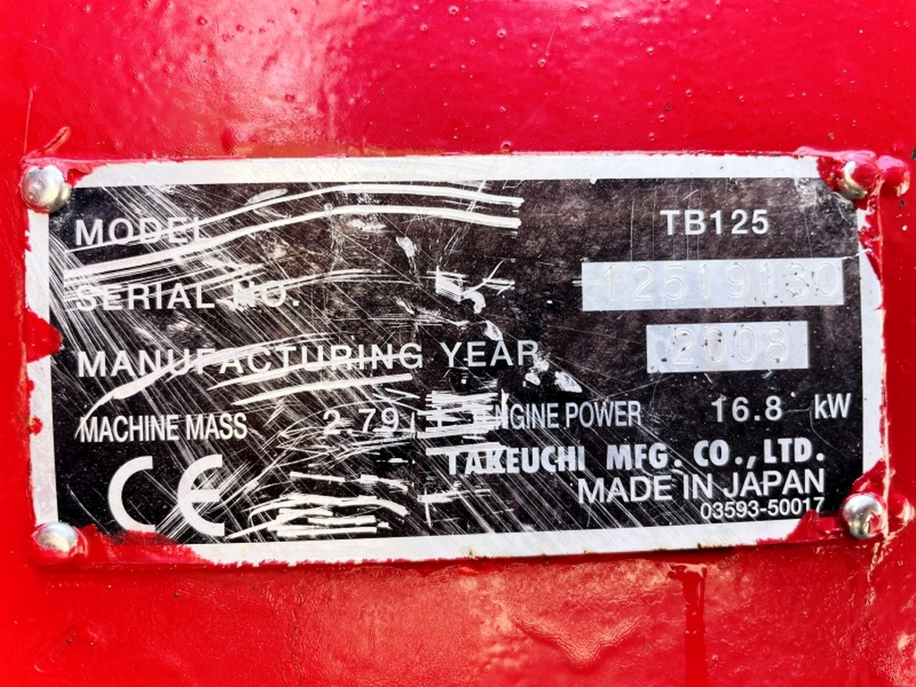 Takeuchi TB125 (4004) - Miniekskavaator: pilt 3 Takeuchi TB125 (4004) - Miniekskavaator: pilt 3