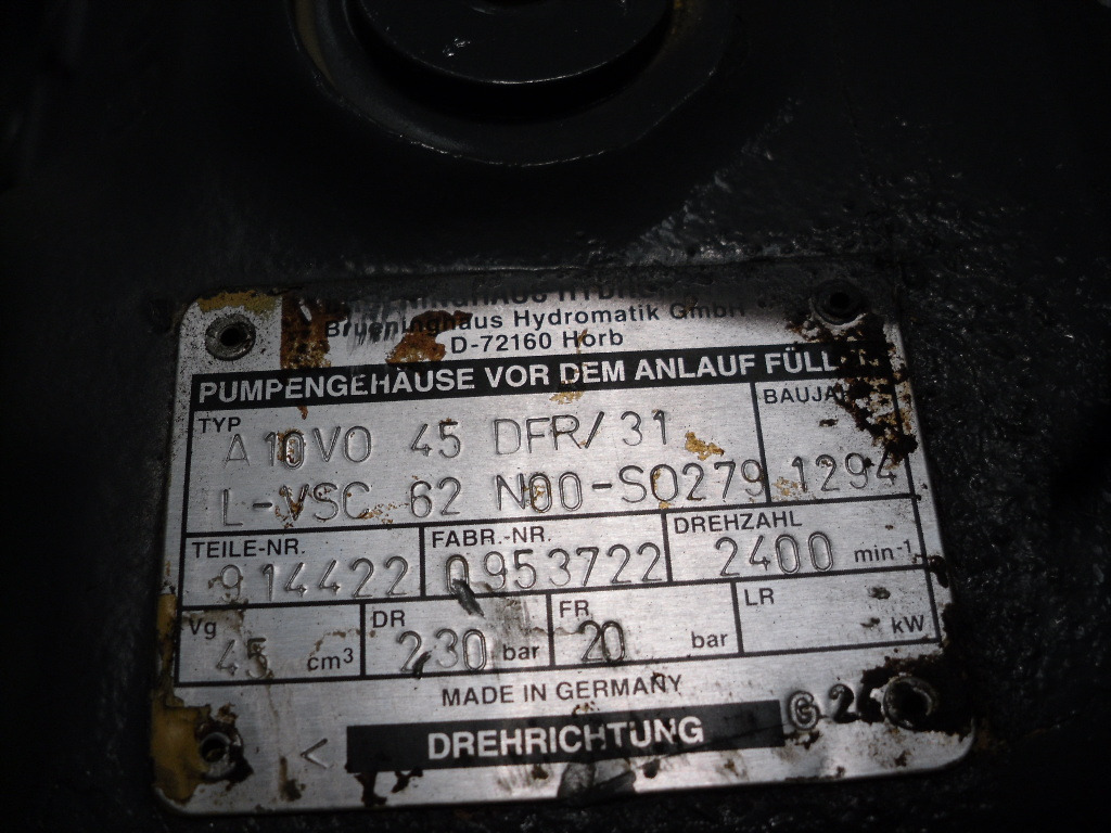 Brueninghaus Hydromatik A10VO45DFR/31 L-VSC62N00-SO279 - - Hüdrauliline pump - Ehitusmasinad: pilt 3 Brueninghaus Hydromatik A10VO45DFR/31 L-VSC62N00-SO279 - - Hüdrauliline pump - Ehitusmasinad: pilt 3