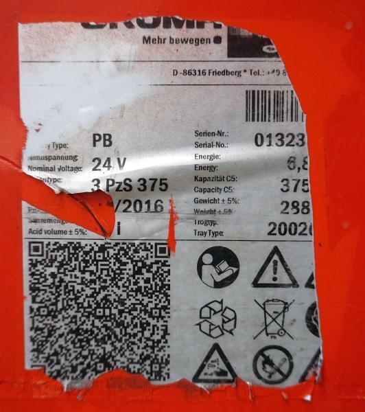 GRUMA 24 Volt 3 PzS 375 Ah - Aku - Materjali käitlemise seade: pilt 5 GRUMA 24 Volt 3 PzS 375 Ah - Aku - Materjali käitlemise seade: pilt 5