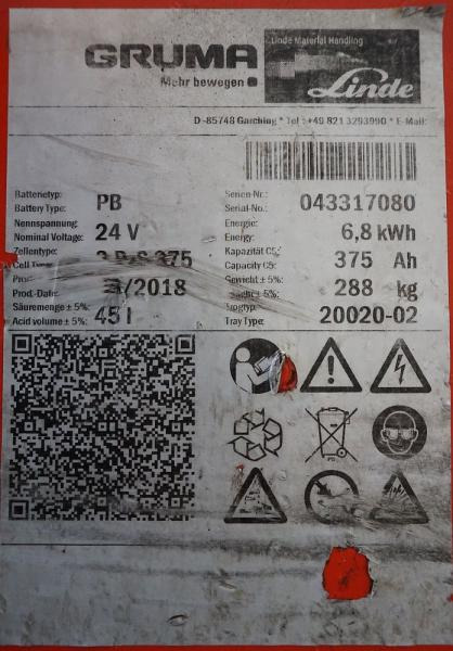 GRUMA 24 Volt 3 PzS 375 Ah - Aku - Materjali käitlemise seade: pilt 5 GRUMA 24 Volt 3 PzS 375 Ah - Aku - Materjali käitlemise seade: pilt 5