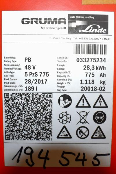 GRUMA 48 Volt 5 PzS 775 Ah - Aku: pilt 5 GRUMA 48 Volt 5 PzS 775 Ah - Aku: pilt 5