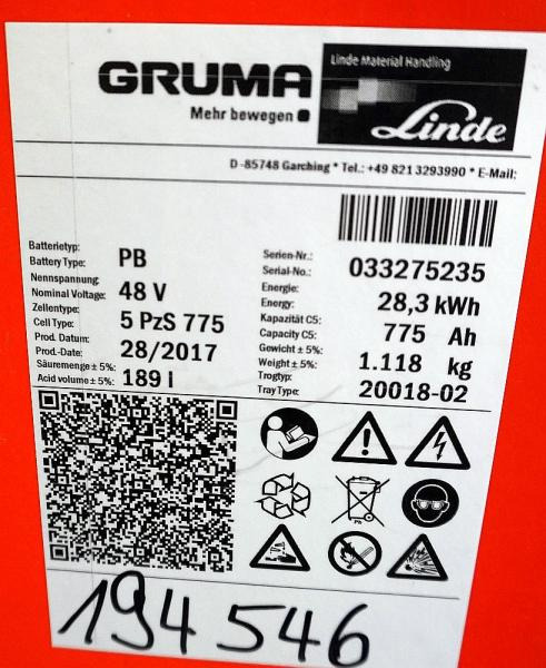 GRUMA 48 Volt 5 PzS 775 Ah - Aku: pilt 5 GRUMA 48 Volt 5 PzS 775 Ah - Aku: pilt 5