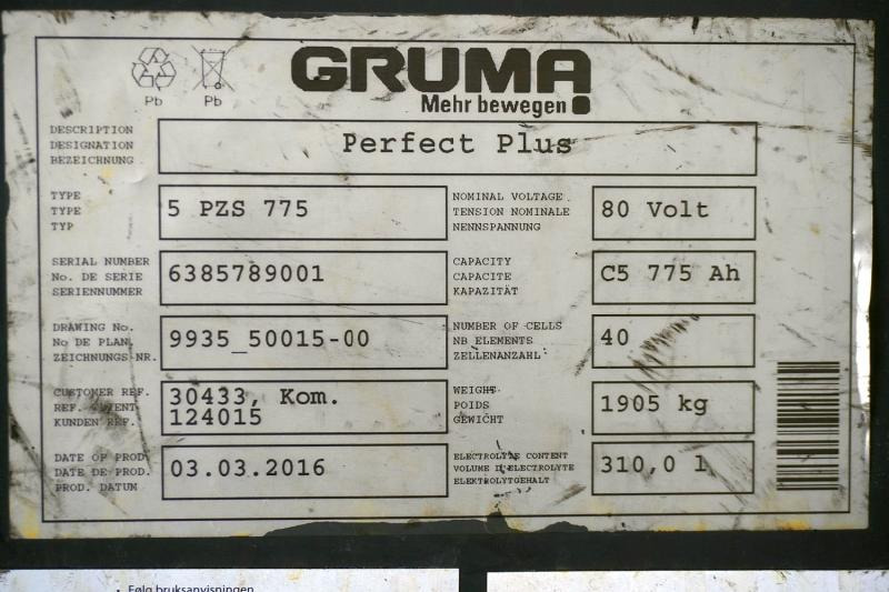 GRUMA 80 Volt 5 PzS 775 Ah - Aku - Materjali käitlemise seade: pilt 5 GRUMA 80 Volt 5 PzS 775 Ah - Aku - Materjali käitlemise seade: pilt 5