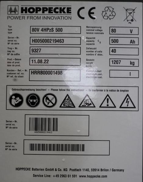 HOPPECKE 80 Volt 4 PzS 500 Ah - Aku: pilt 5 HOPPECKE 80 Volt 4 PzS 500 Ah - Aku: pilt 5