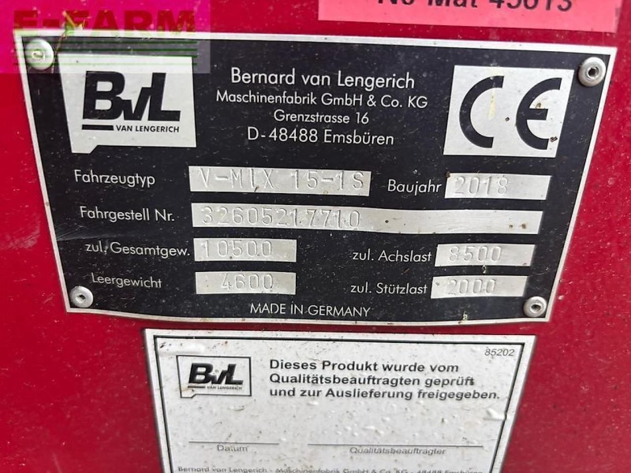 BVL - van Lengerich v - mix 15 - 1s neue schnecke - Loomakasvatusseadmed: pilt 3 BVL - van Lengerich v - mix 15 - 1s neue schnecke - Loomakasvatusseadmed: pilt 3