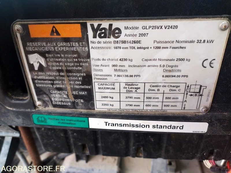 Chariot Élévateur YALE GLP25VX (2007) - Pour Pièces ou Réparation - Gaasitõstuk: pilt 2 Chariot Élévateur YALE GLP25VX (2007) - Pour Pièces ou Réparation - Gaasitõstuk: pilt 2
