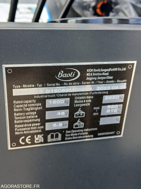 Chariot élévateur Baoli KBET18 Electrique 4350 NEUF - Kahveltõstuk: pilt 5 Chariot élévateur Baoli KBET18 Electrique 4350 NEUF - Kahveltõstuk: pilt 5