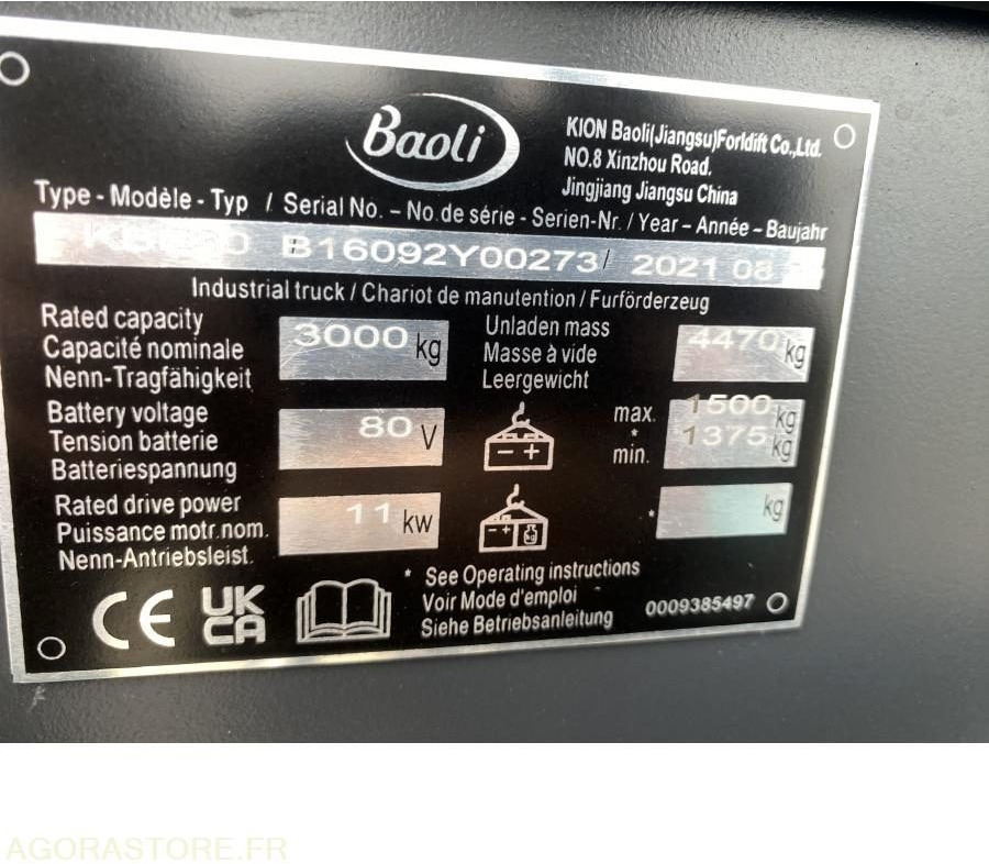 Chariot élévateur NEUF BAOLI KBE30N 3T ELECTRIQUE - Elektritõstuk: pilt 3 Chariot élévateur NEUF BAOLI KBE30N 3T ELECTRIQUE - Elektritõstuk: pilt 3