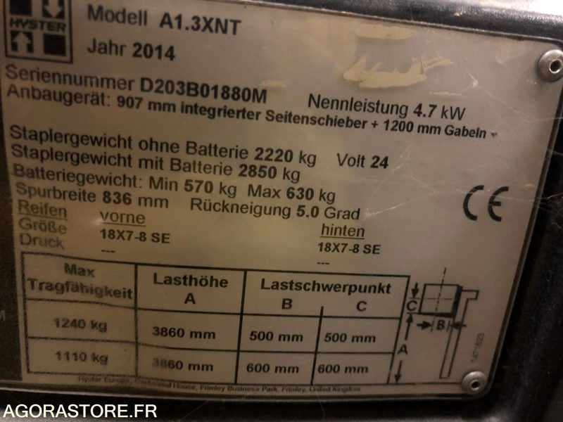 Chariot frontal 3 roues 2014 - Hyster A1.3 XNT - Elektritõstuk: pilt 5 Chariot frontal 3 roues 2014 - Hyster A1.3 XNT - Elektritõstuk: pilt 5