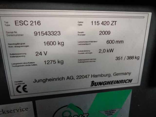Jungheinrich ESC 216 - Lükandmastiga tõstuk: pilt 3 Jungheinrich ESC 216 - Lükandmastiga tõstuk: pilt 3