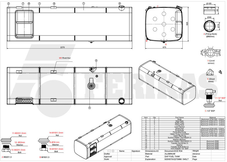 Uus Kütusepaak - Veoauto DAF New aluminum fuel tank 845L: pilt 10