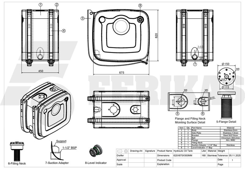 Uus Hüdrauliline paak - Veoauto Hydraulic stainless steel oil tank 160L: pilt 11