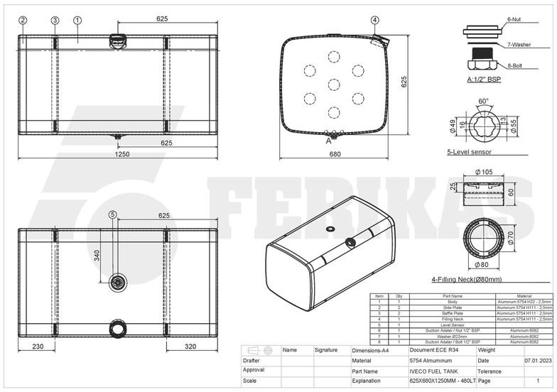 Uus Kütusepaak - Veoauto Iveco New aluminum fuel tank 480L: pilt 8
