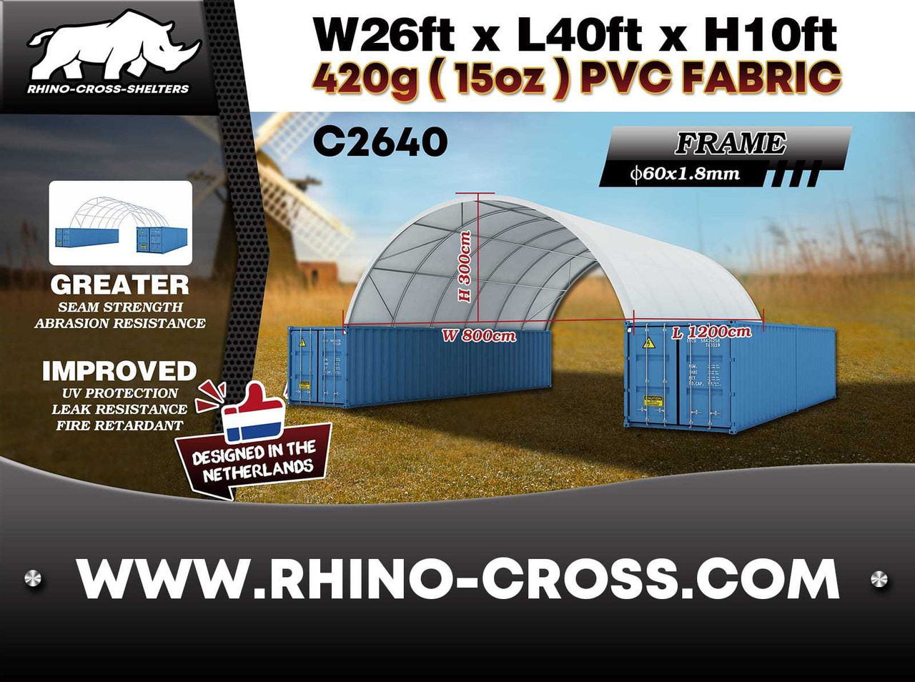 Rhino-Cross-Shelter C2640 - 12x8x3 m - Säilitusmahuti: pilt 3 Rhino-Cross-Shelter C2640 - 12x8x3 m - Säilitusmahuti: pilt 3