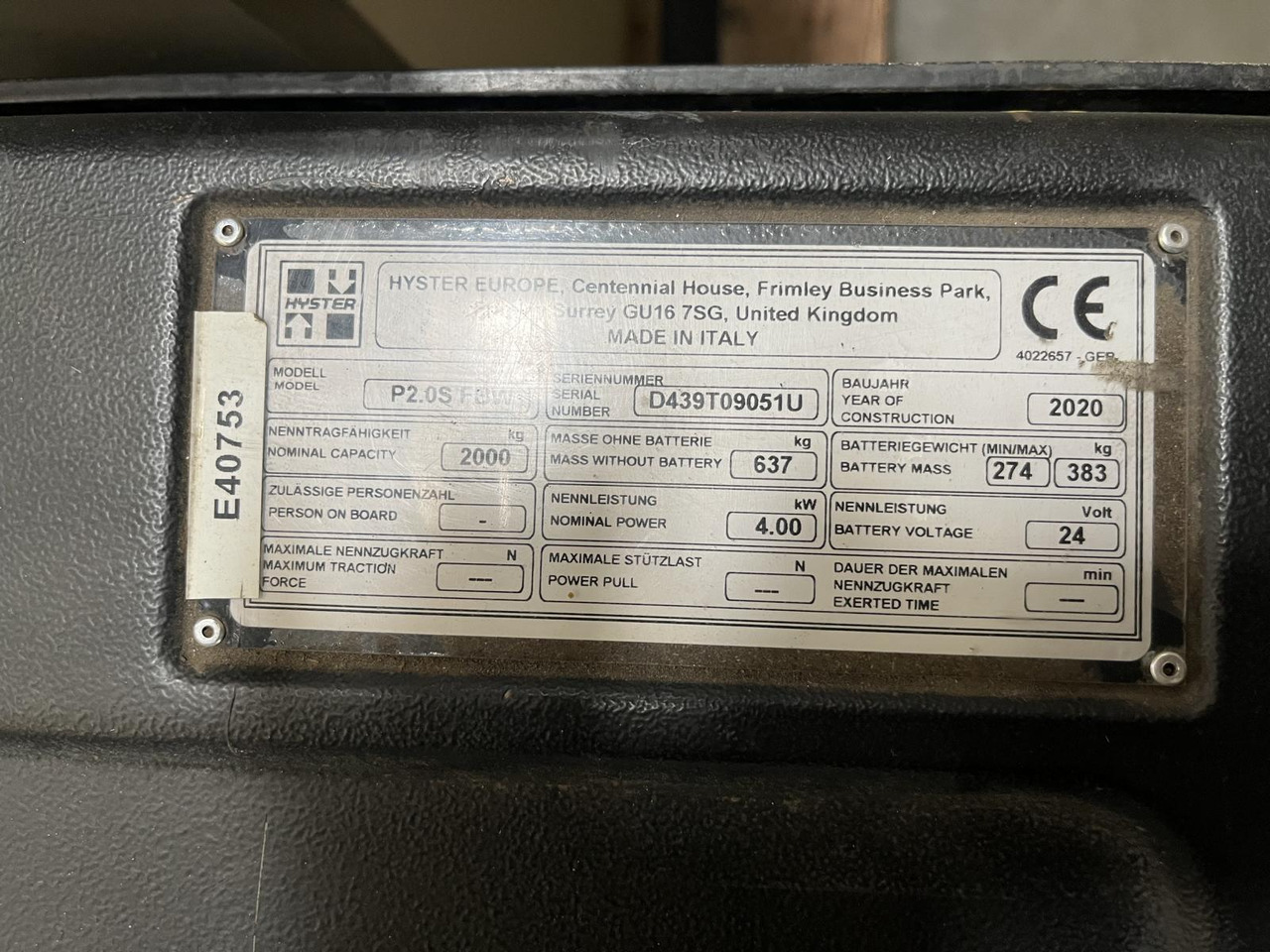 Hyster P2.0S FBW - Kaubaaluste tõstuk: pilt 4 Hyster P2.0S FBW - Kaubaaluste tõstuk: pilt 4