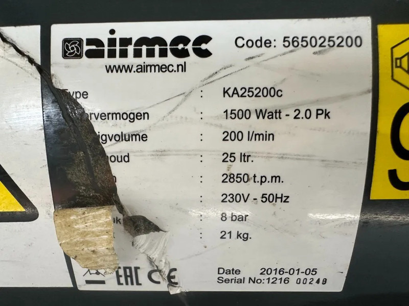 Airmec KA25200 C 2 PK 200 L / min 8 Bar Elektrische Zuigercompressor - Õhukompressor: pilt 4 Airmec KA25200 C 2 PK 200 L / min 8 Bar Elektrische Zuigercompressor - Õhukompressor: pilt 4