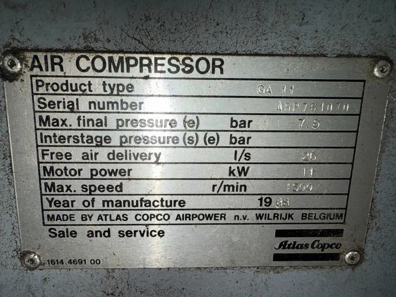 Atlas-Copco GA 11 Elektrische Schroefcompressor 1560 L / min 7.5 Bar - Õhukompressor: pilt 2 Atlas-Copco GA 11 Elektrische Schroefcompressor 1560 L / min 7.5 Bar - Õhukompressor: pilt 2